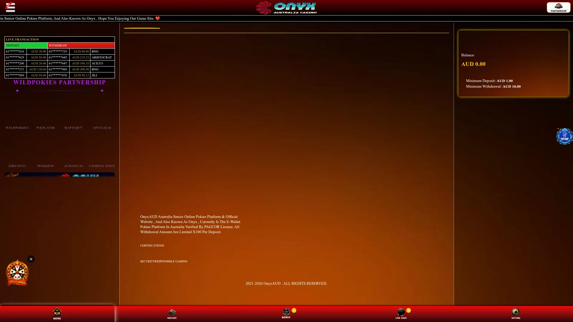 Onyx Casino desktop website