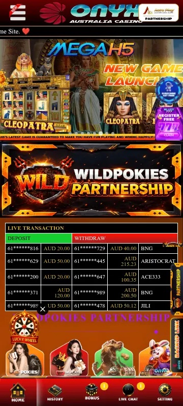 Onyx Casino mobile website in a smartphone browser